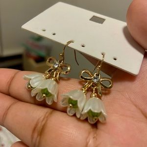 Coquette White lily Bow drop earrings